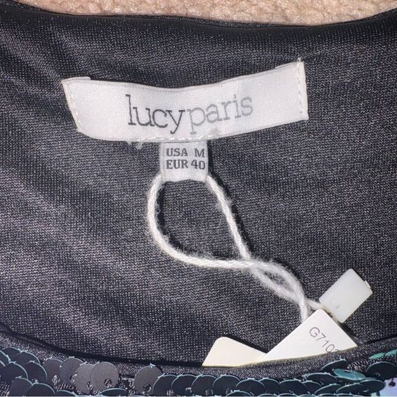 LUCY PARIS NWT Reversible Sequin Crop Tank Blue Black MEDIUM - Picture 3 of 4